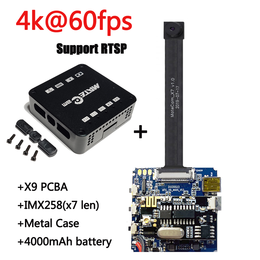 4K FHD 60FPS WiFi Mini Spy cam Matecam X9 PCB พร้อม IMX258 14MP การตรวจจับการเคลื่อนไหว Digital Zoom เลนส์รูเข็มโมดูลขนาดเล็ก DIY Cam Recorder (X7 อัปเดต)