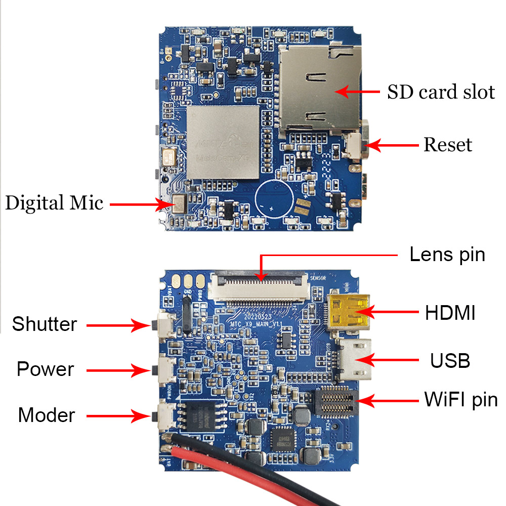 Caméra Wifi 4K FHD 60FPS X9 PCB 90 ° avec ligne coaxiale de 20 cm IMX317 16MP Détection de mouvement Module de zoom numérique Petit enregistreur de caméra nounou bricolage